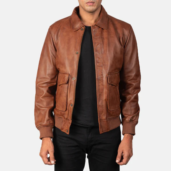 Coffmen Olive Brown A2 Leather Bomber Jacket