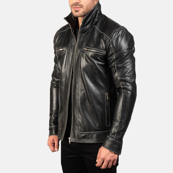 Hudson Black Leather Biker Jacket