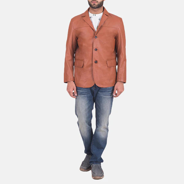 James Tan Brown Leather Blazer