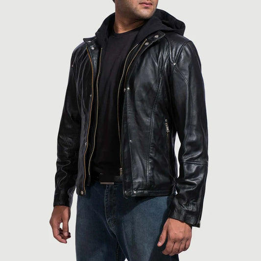 Highschool Black Hooded Leather Jacket