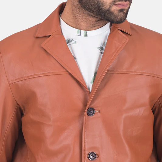 James Tan Brown Leather Blazer