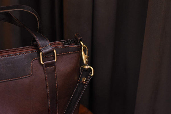 Brown Textured Plane Leather Bag