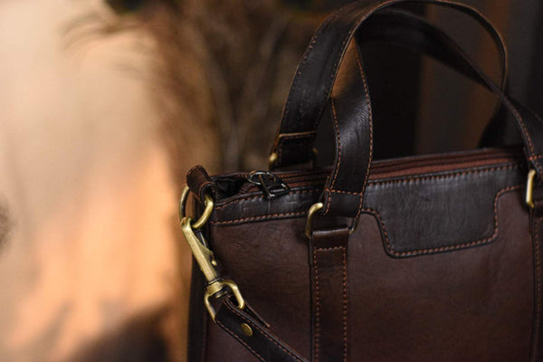 Brown Textured Plane Leather Bag