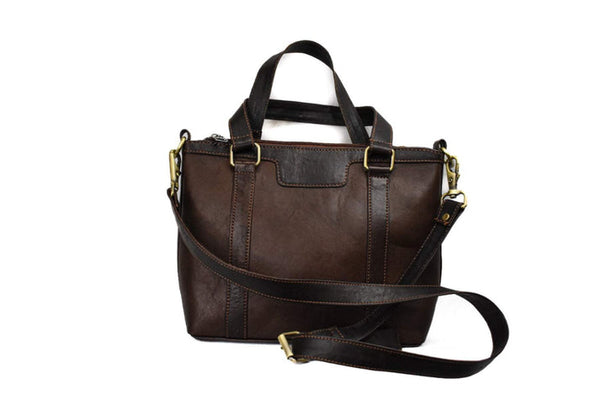 Brown Textured Plane Leather Bag