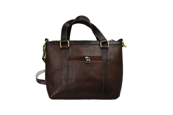 Brown Textured Plane Leather Bag