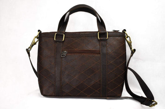 Messenger Shoulder Bag With Brown Stripes Textured